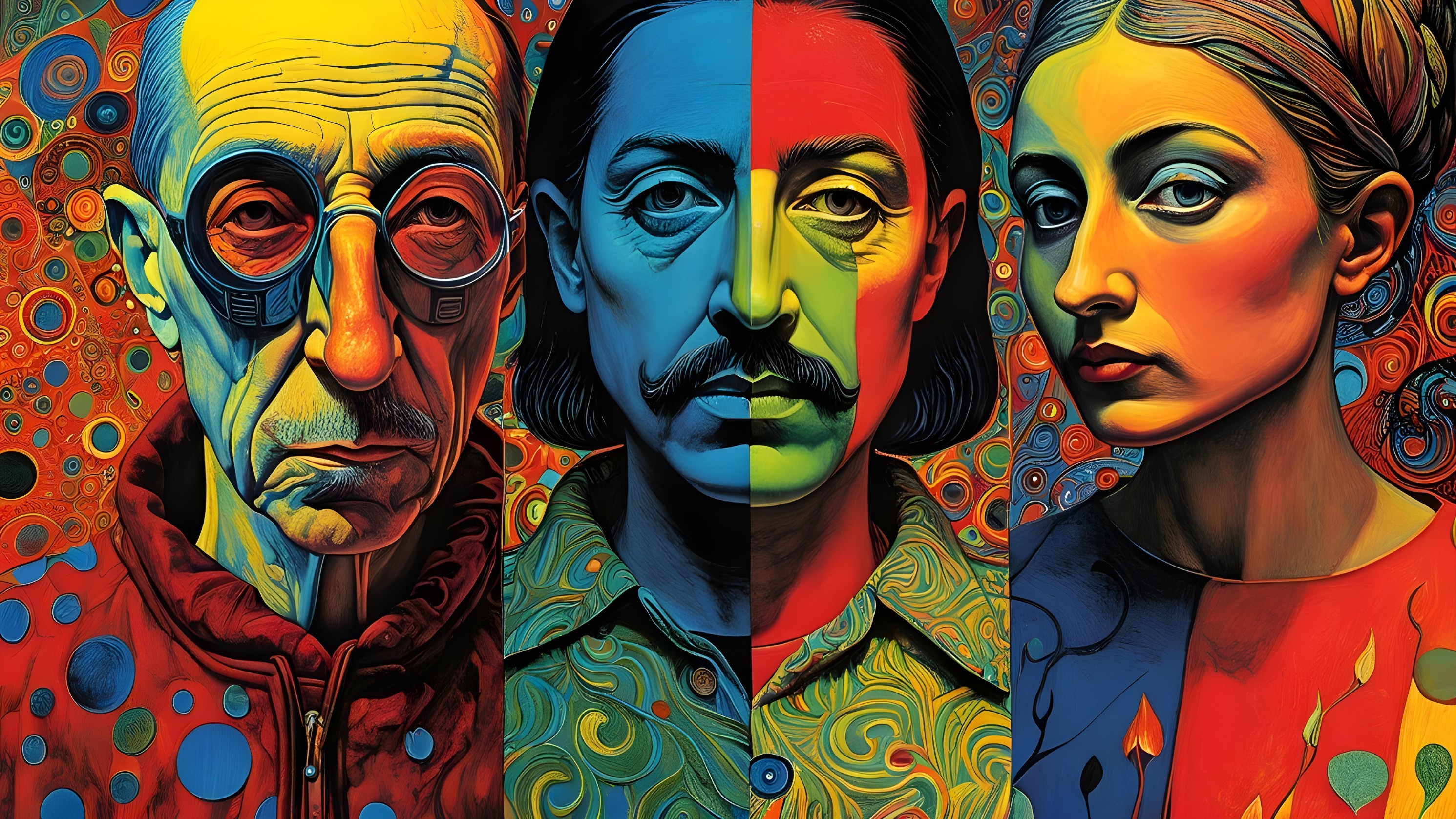 Vibrant Triptych of Three Colorful Portraits