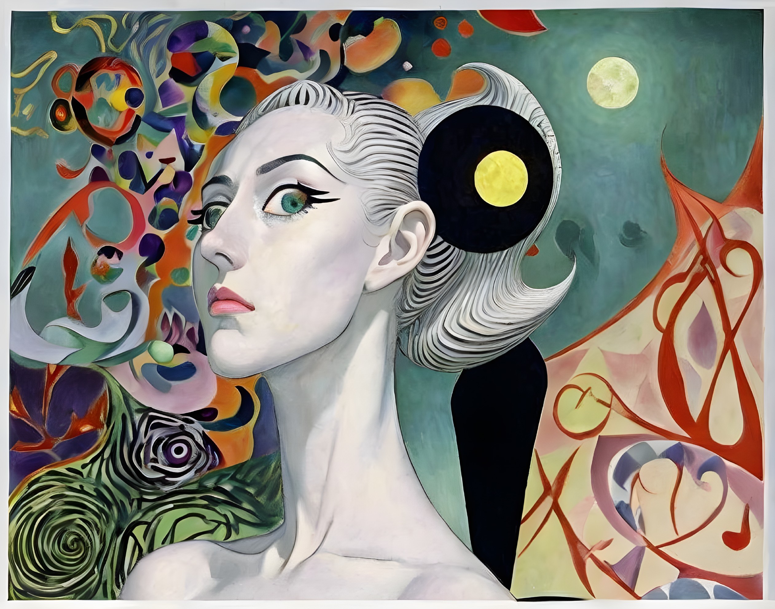 Stylized Painting of Woman with Abstract Background