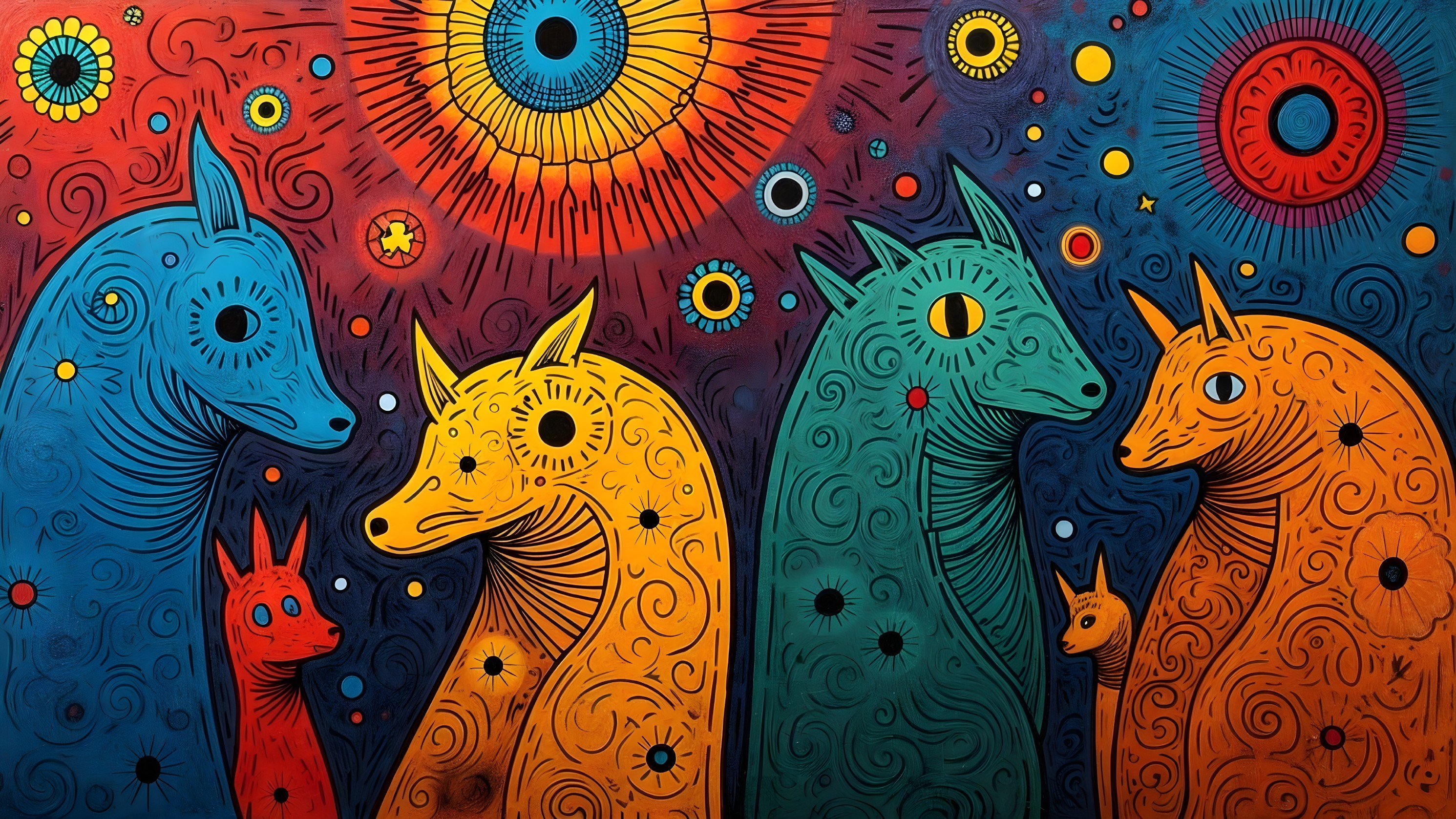 Vibrant Abstract Composition of Stylized Animals