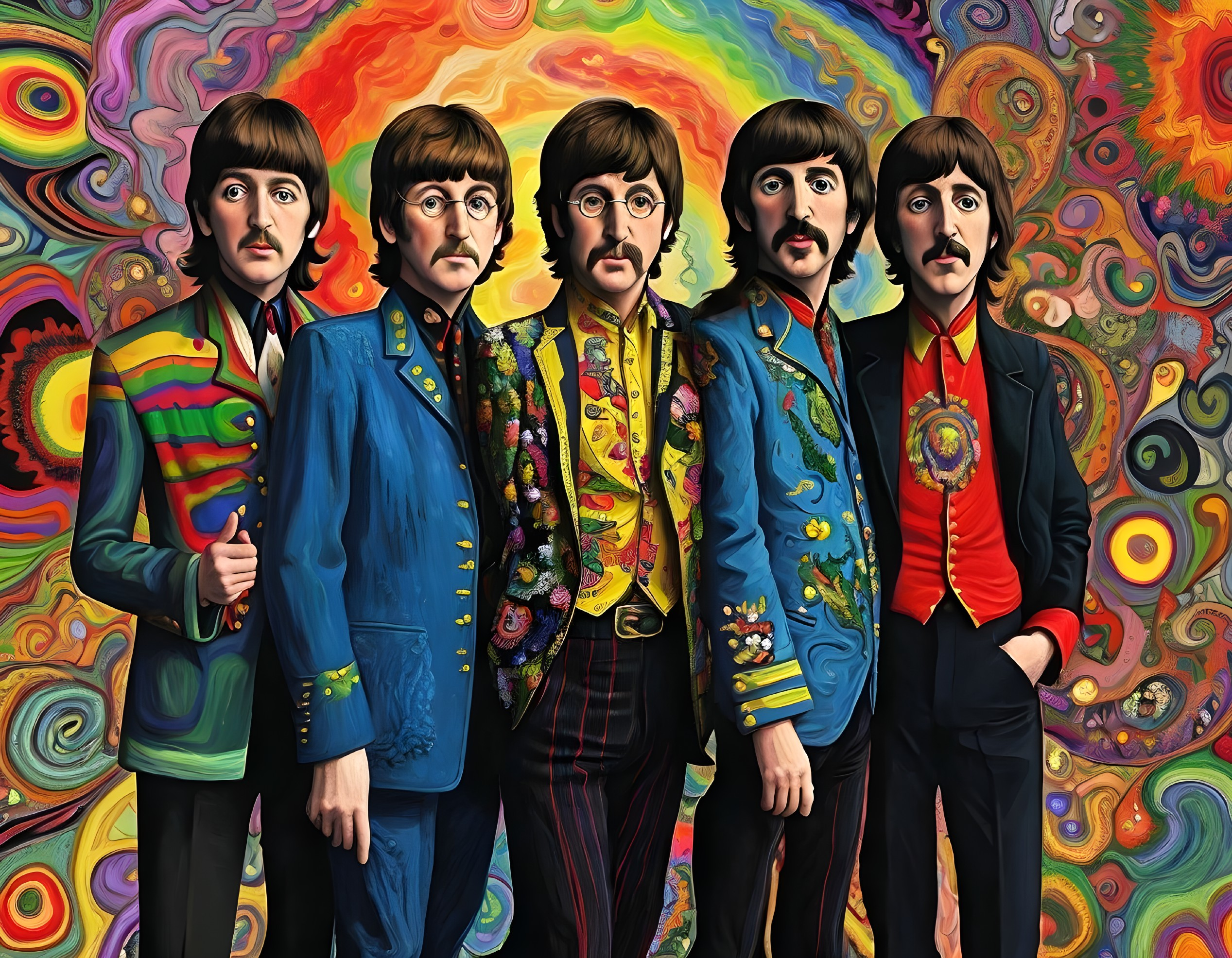 Stylized Figures of a Band in Vibrant Outfits