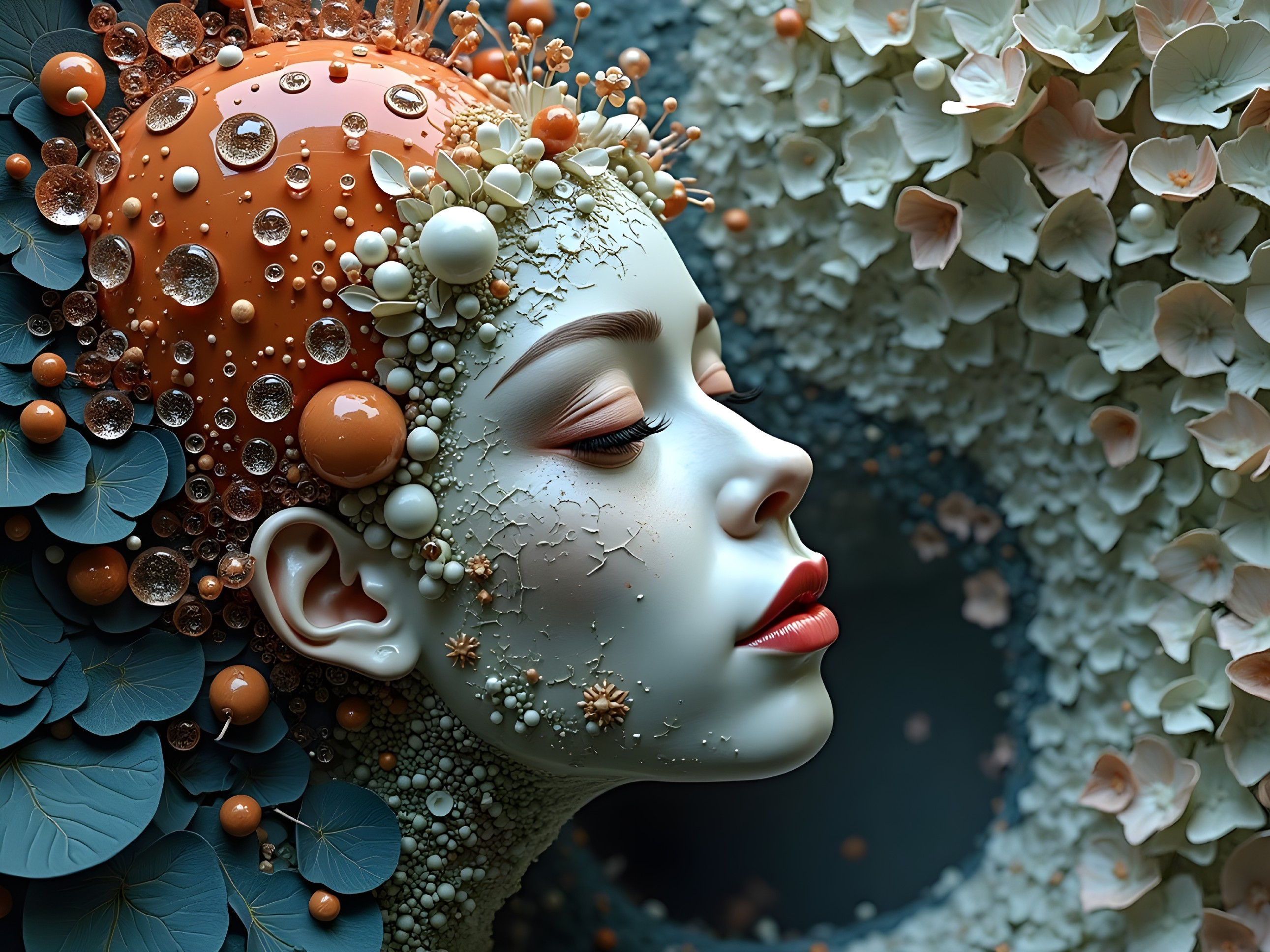 Serene Face in Abstract Nature-Inspired Composition