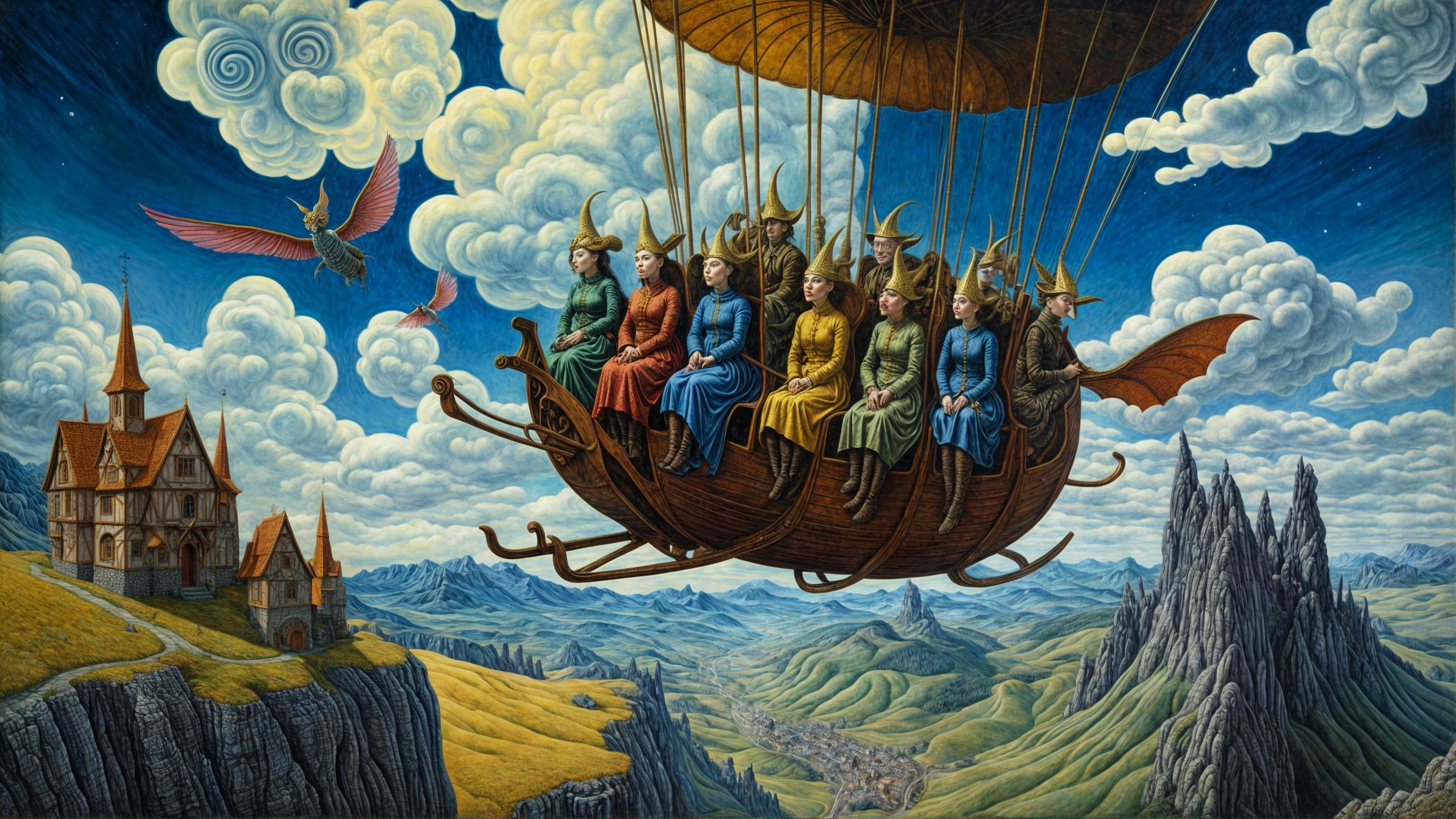 Viking-Inspired Airship Adventure Over Scenic Landscape
