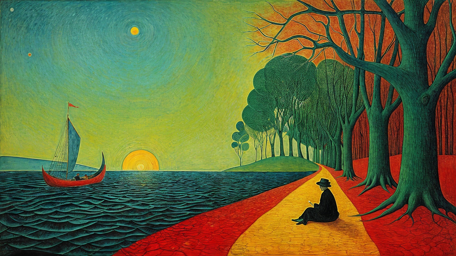 Serene Landscape with Sunset and Calm Waters
