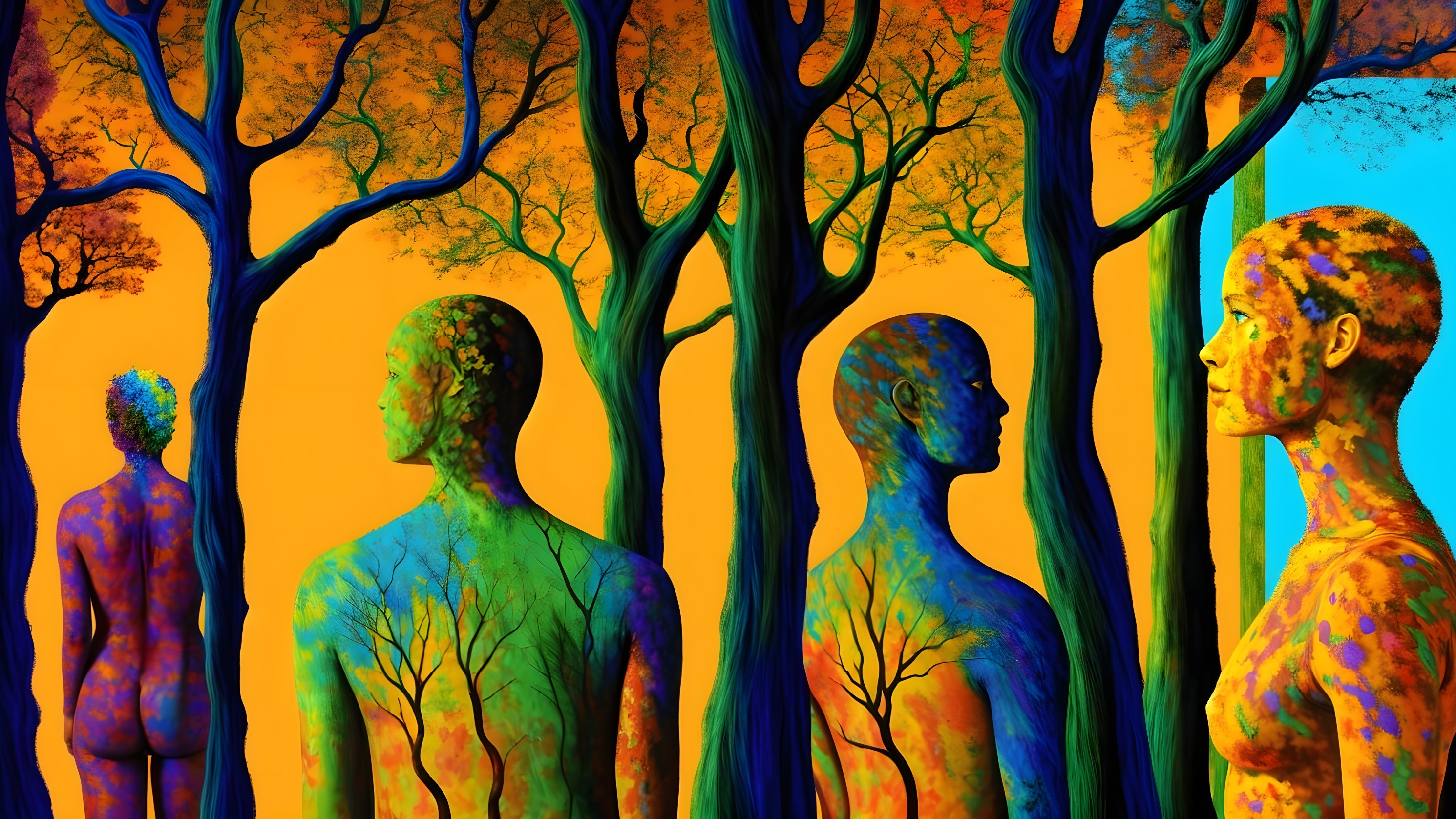 Abstract Colorful Figures with Nature Patterns in Art