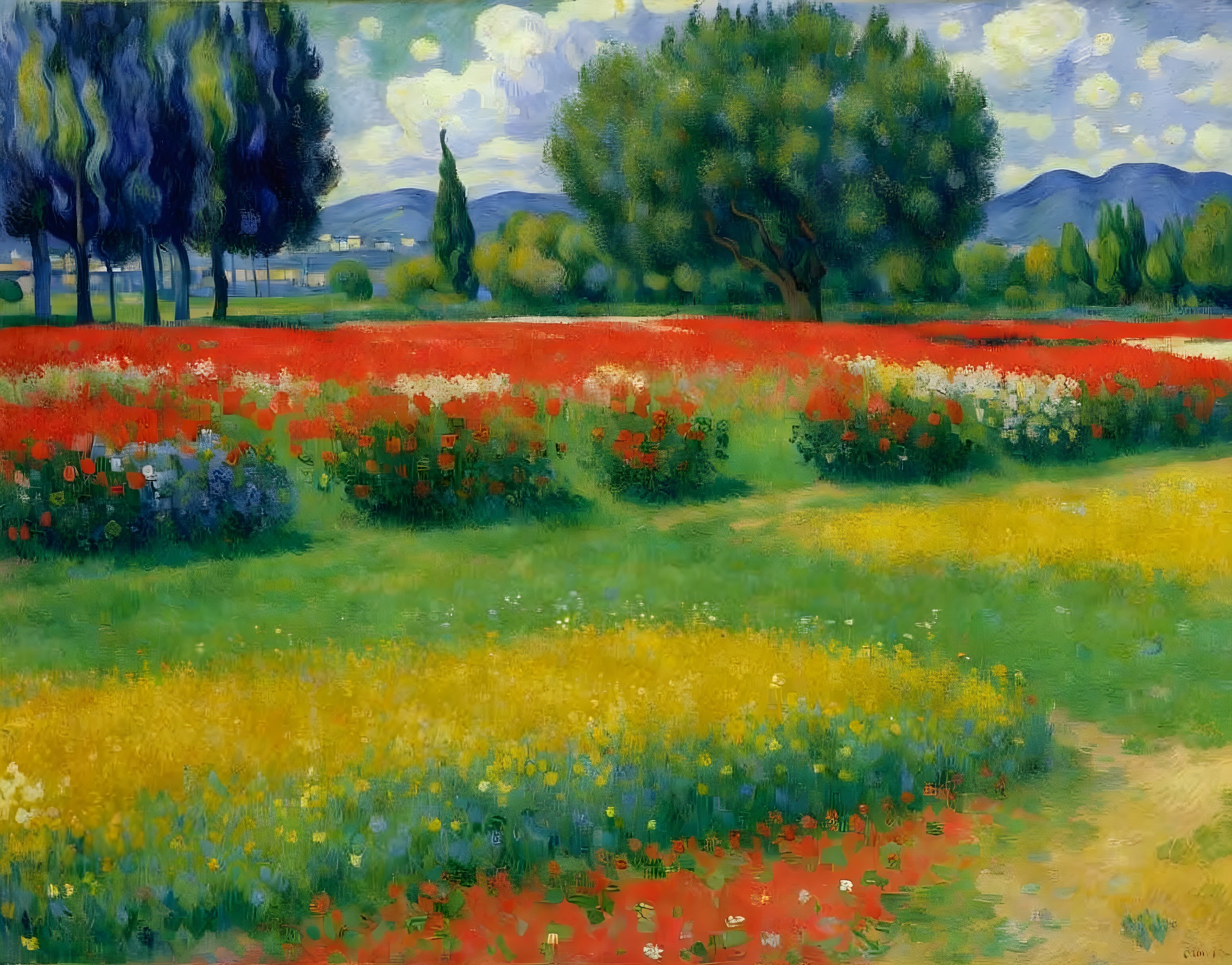 Vibrant Flower Fields in a Scenic Landscape