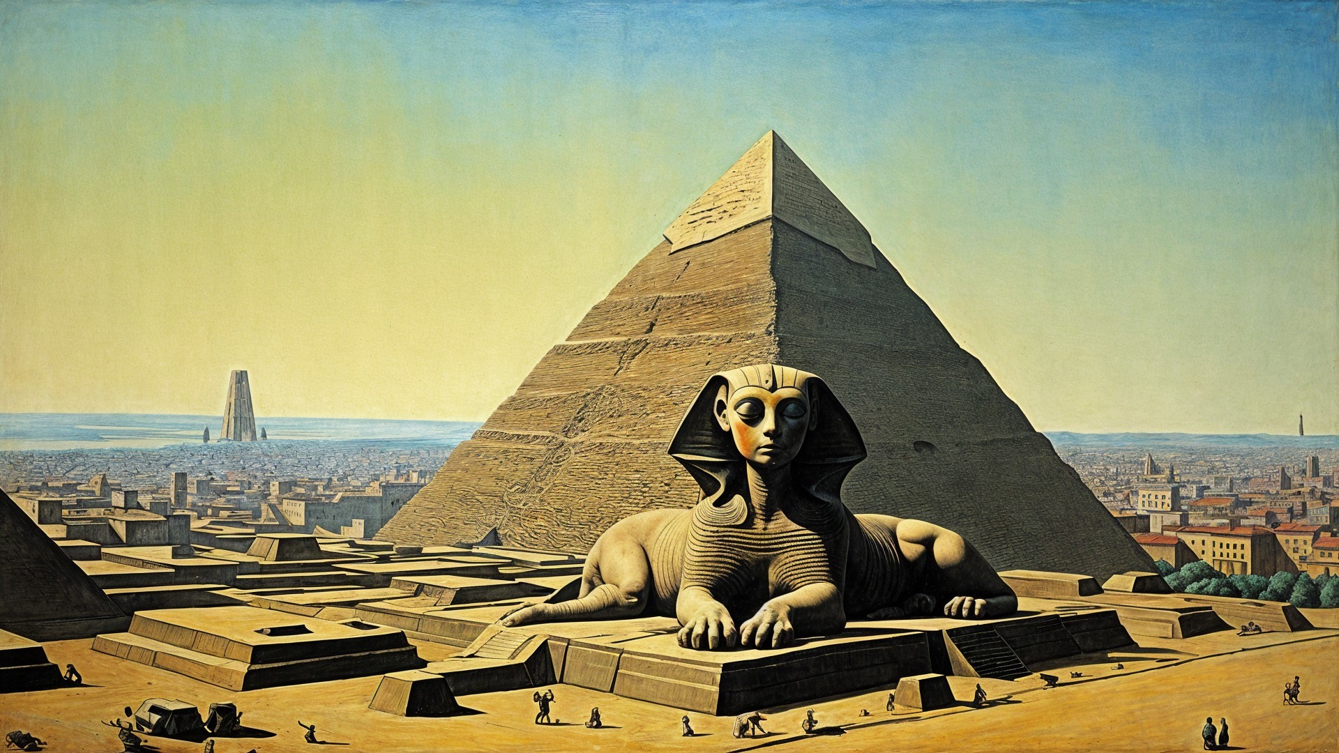 Majestic Great Sphinx and Pyramid Landscape Scene