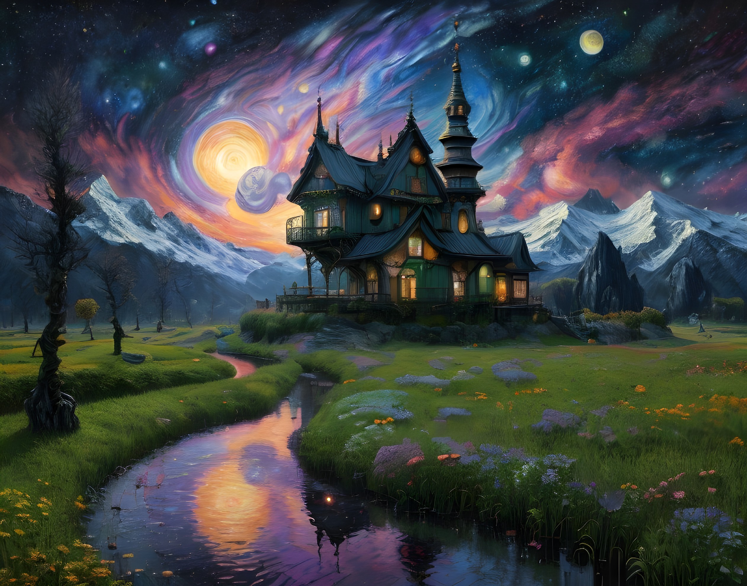 Whimsical House in a Vibrant Fantasy Landscape