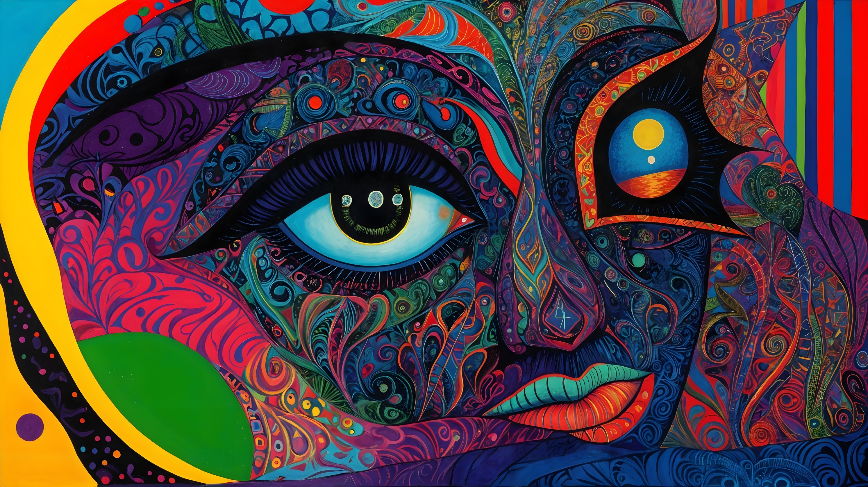 Vibrant Abstract Portrait with Bold Colors and Patterns