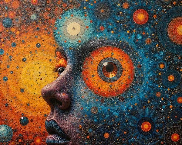 High-Resolution Painting of Woman's Profile in Cosmic Scene
