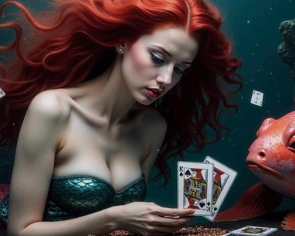 Underwater Scene of Mermaid with Playing Cards