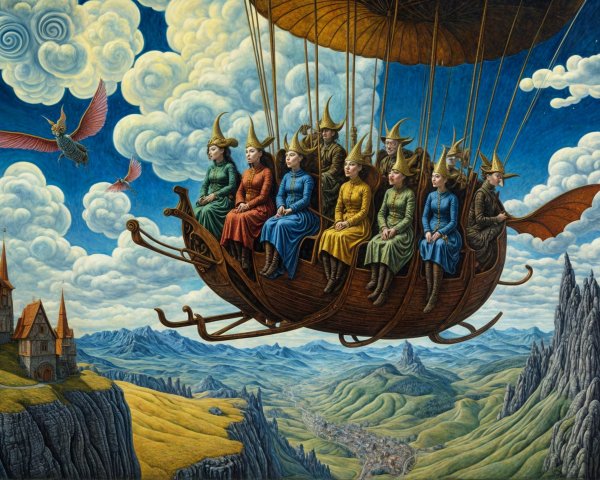 Viking-Inspired Airship Adventure Over Scenic Landscape