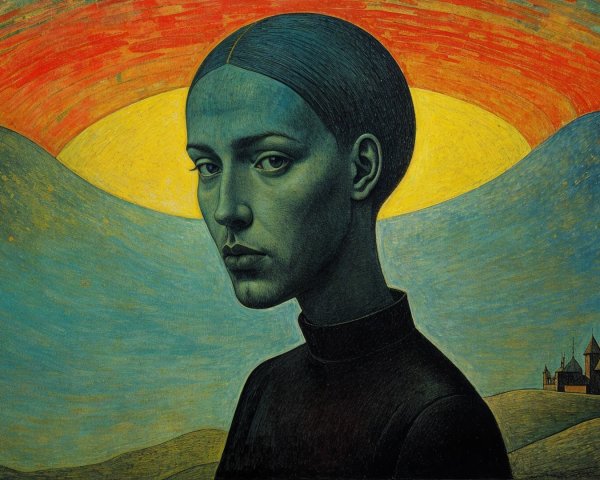 Stylized Portrait of Woman with Sunset Backdrop