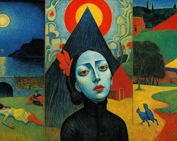 Vivid Triptych Artwork with Diverse Scenes and Styles