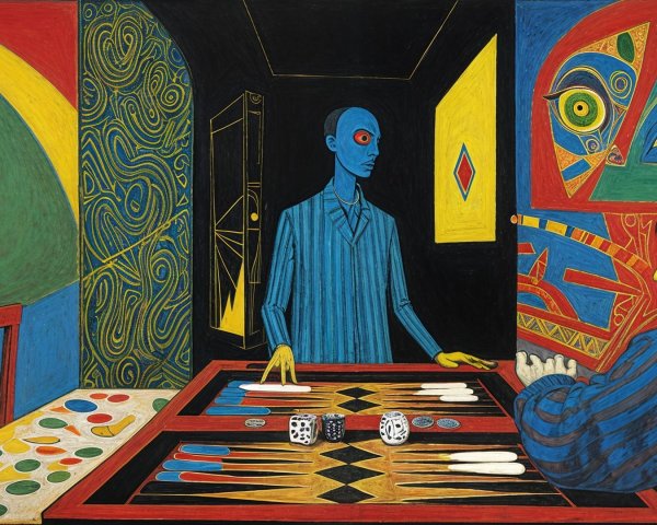 Surreal Backgammon Game Between Two Figures