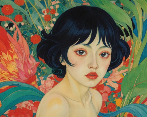 Portrait of a Young Woman Amid Tropical Plants