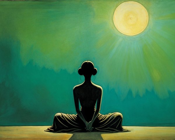 Silhouette of Meditative Figure with Radiant Sun