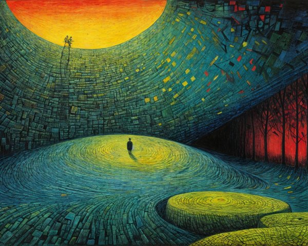 Surreal Landscape with Vibrant Colors and Figures