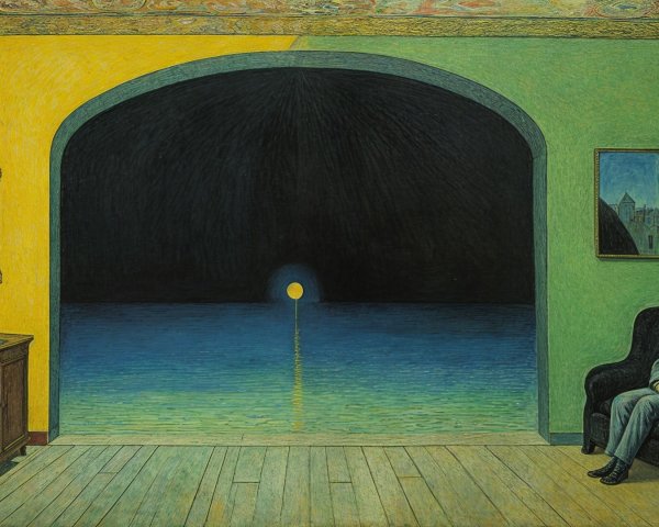 Surreal Interior Scene with Yellow and Green Walls