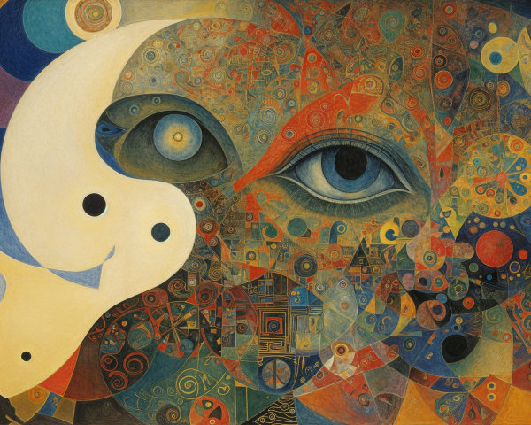 Surreal Artwork with Vibrant Colors and Intricate Patterns