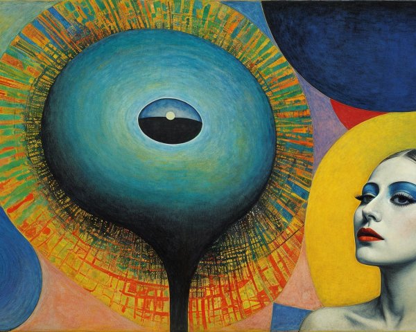 Stylized Female Figure with Bold Makeup and Shapes