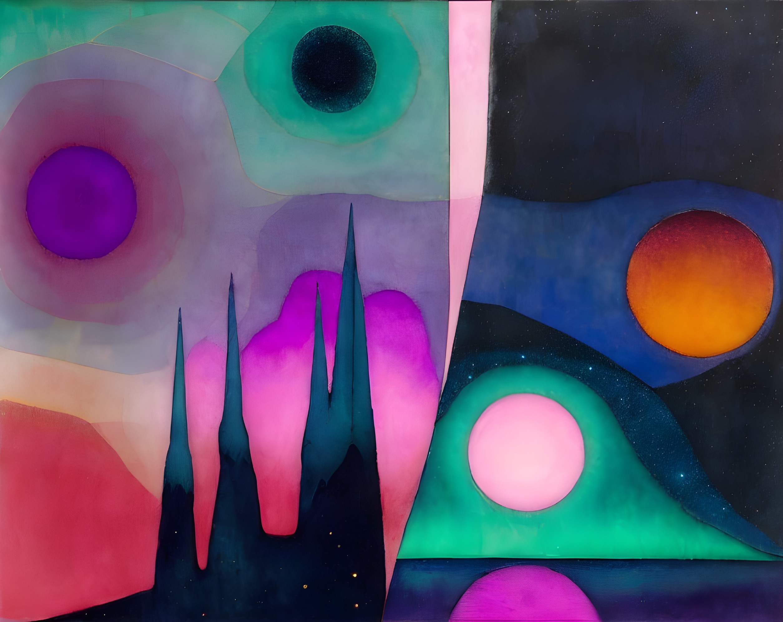 Abstract Landscape with Vibrant Colors and Shapes