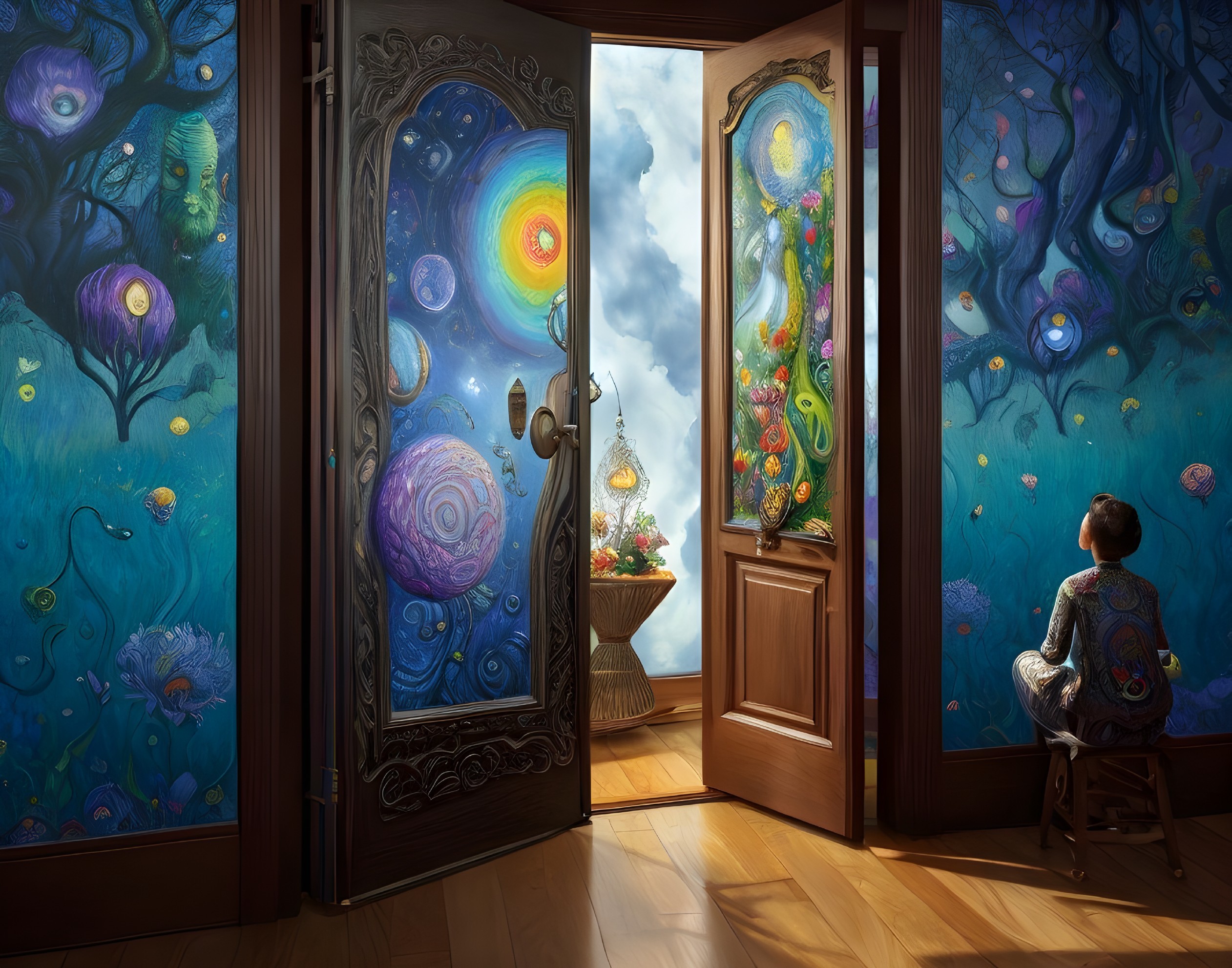 Fantastical Universe Beyond an Ornate Open Door