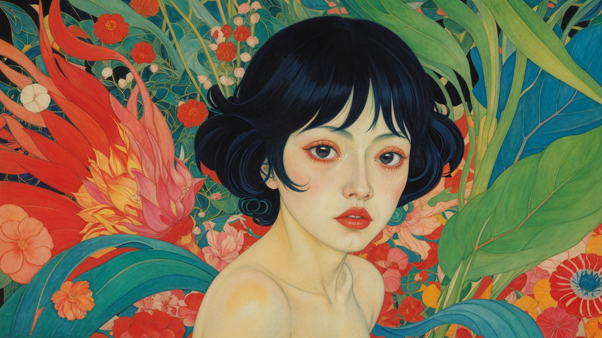 Portrait of a Young Woman Amid Tropical Plants