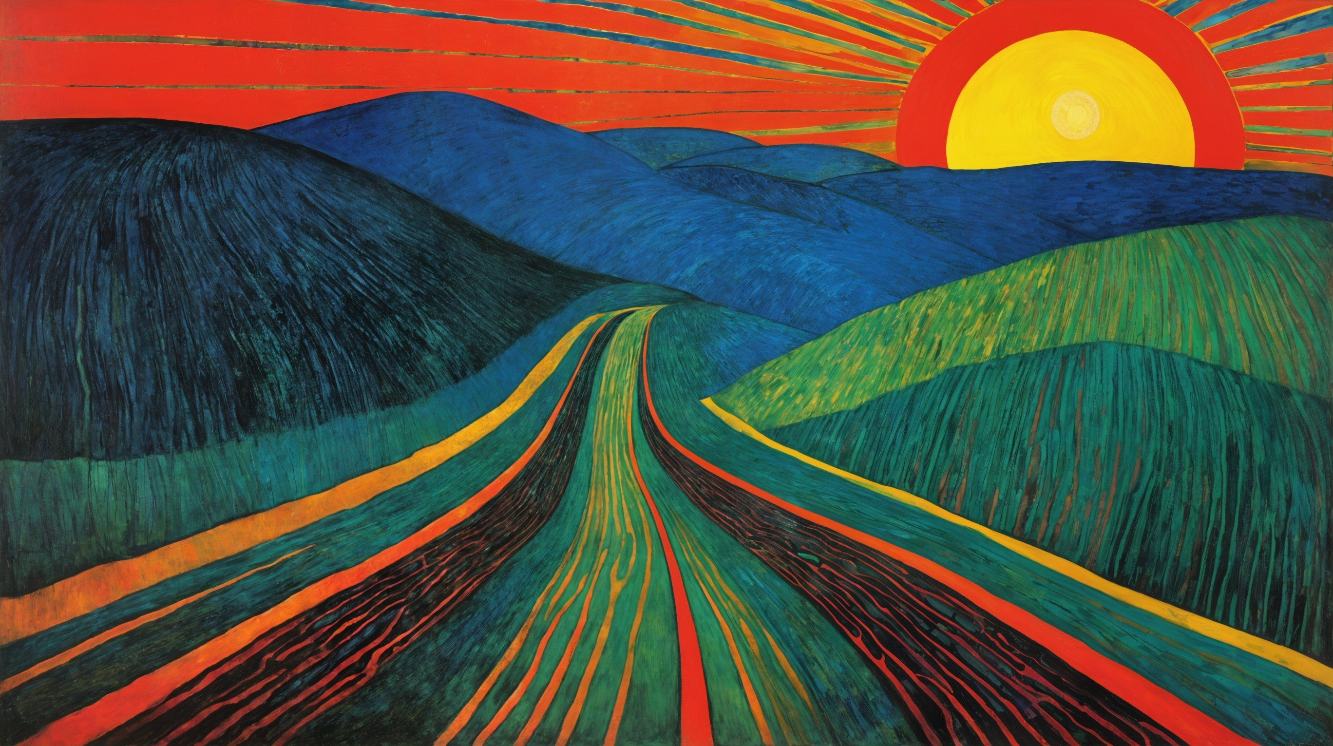 Bold Colors and Dynamic Lines in Landscape Artwork