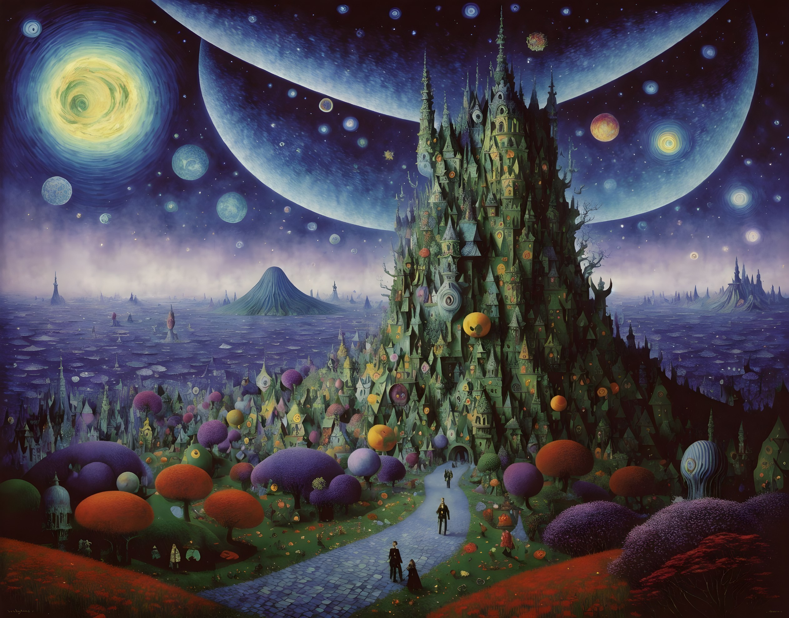 Fantastical Landscape with Castle and Surreal Sky