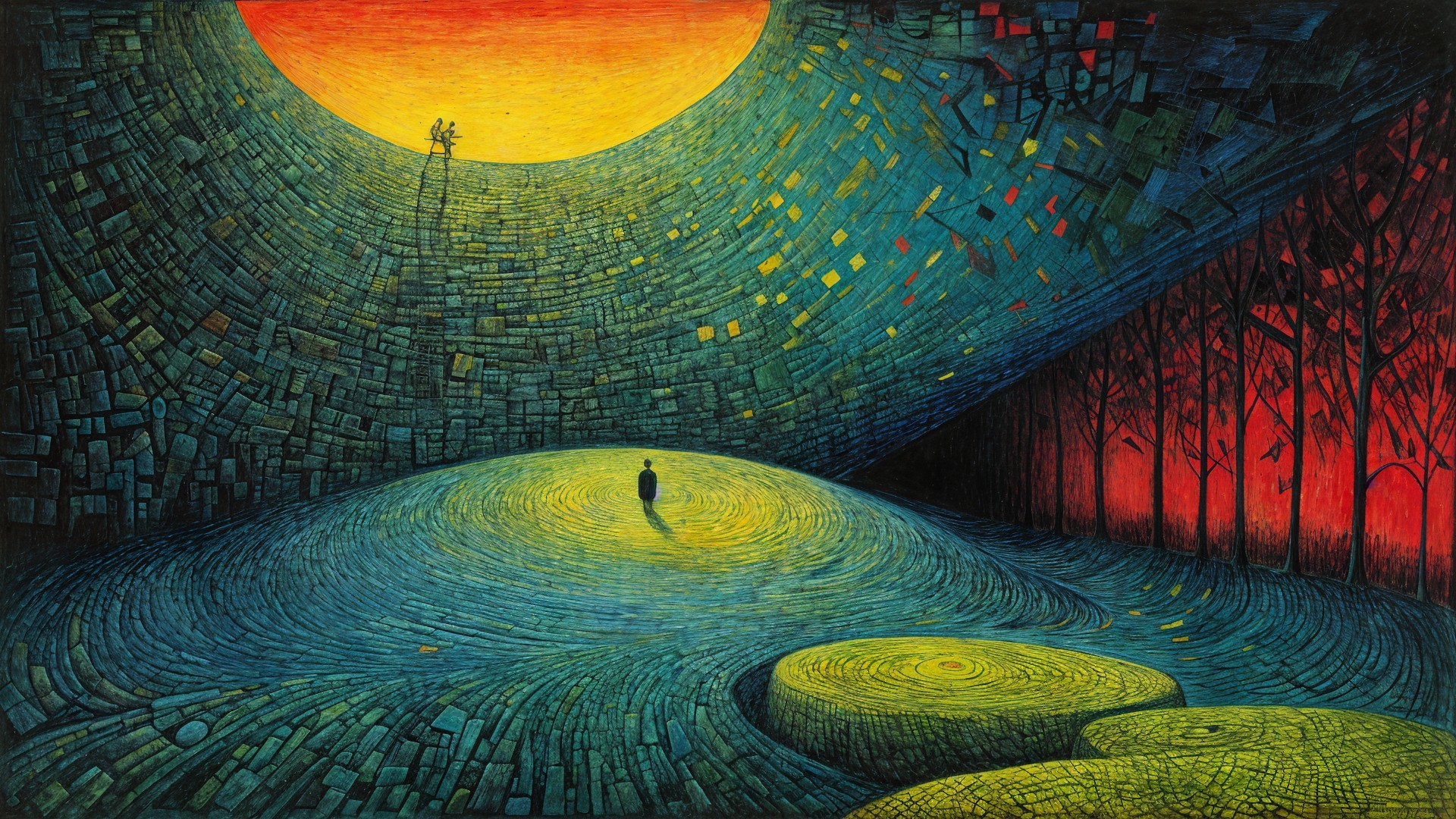 Surreal Landscape with Vibrant Colors and Figures
