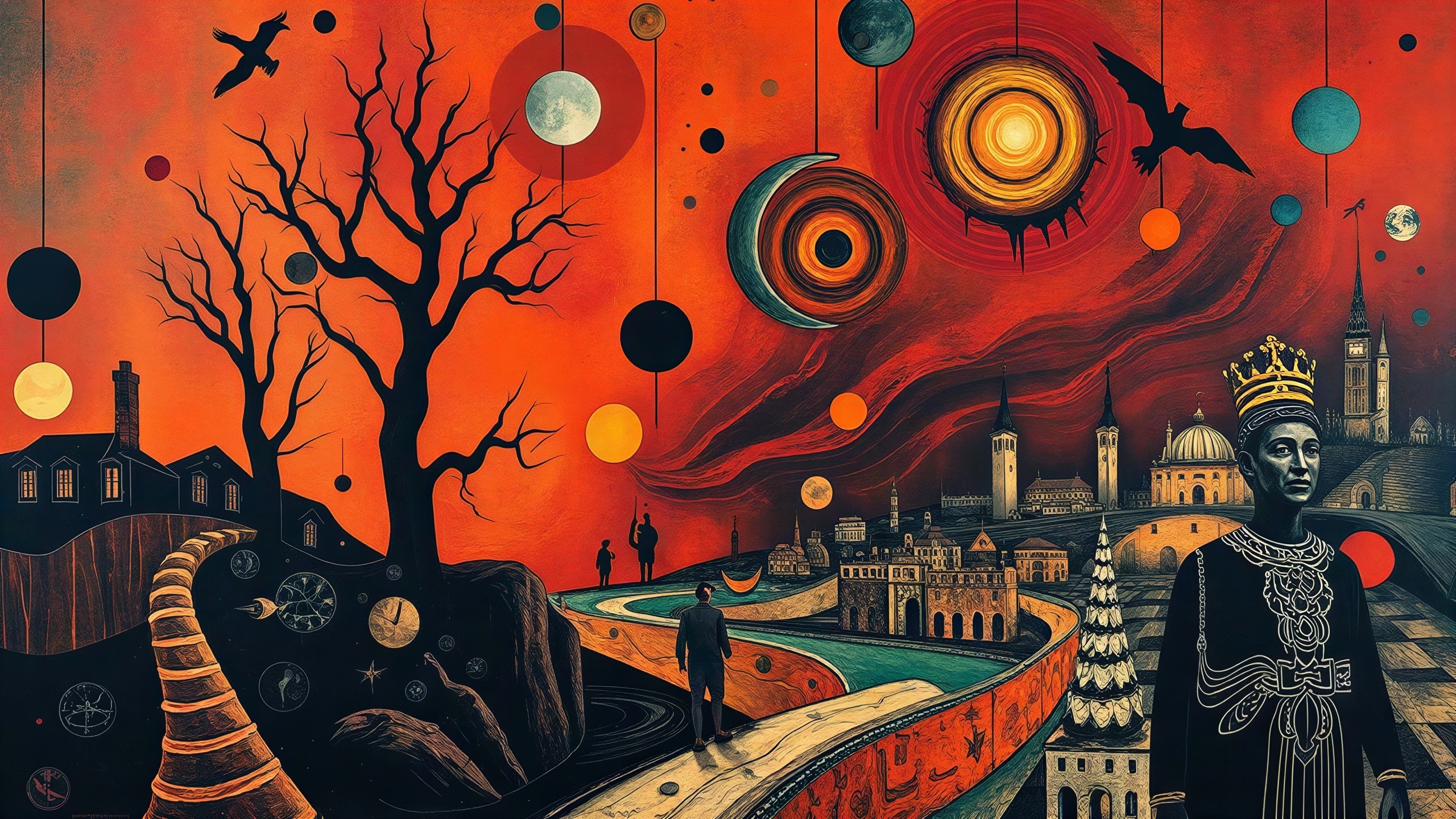 Surreal Landscape Painting with Dramatic Sunset Colors