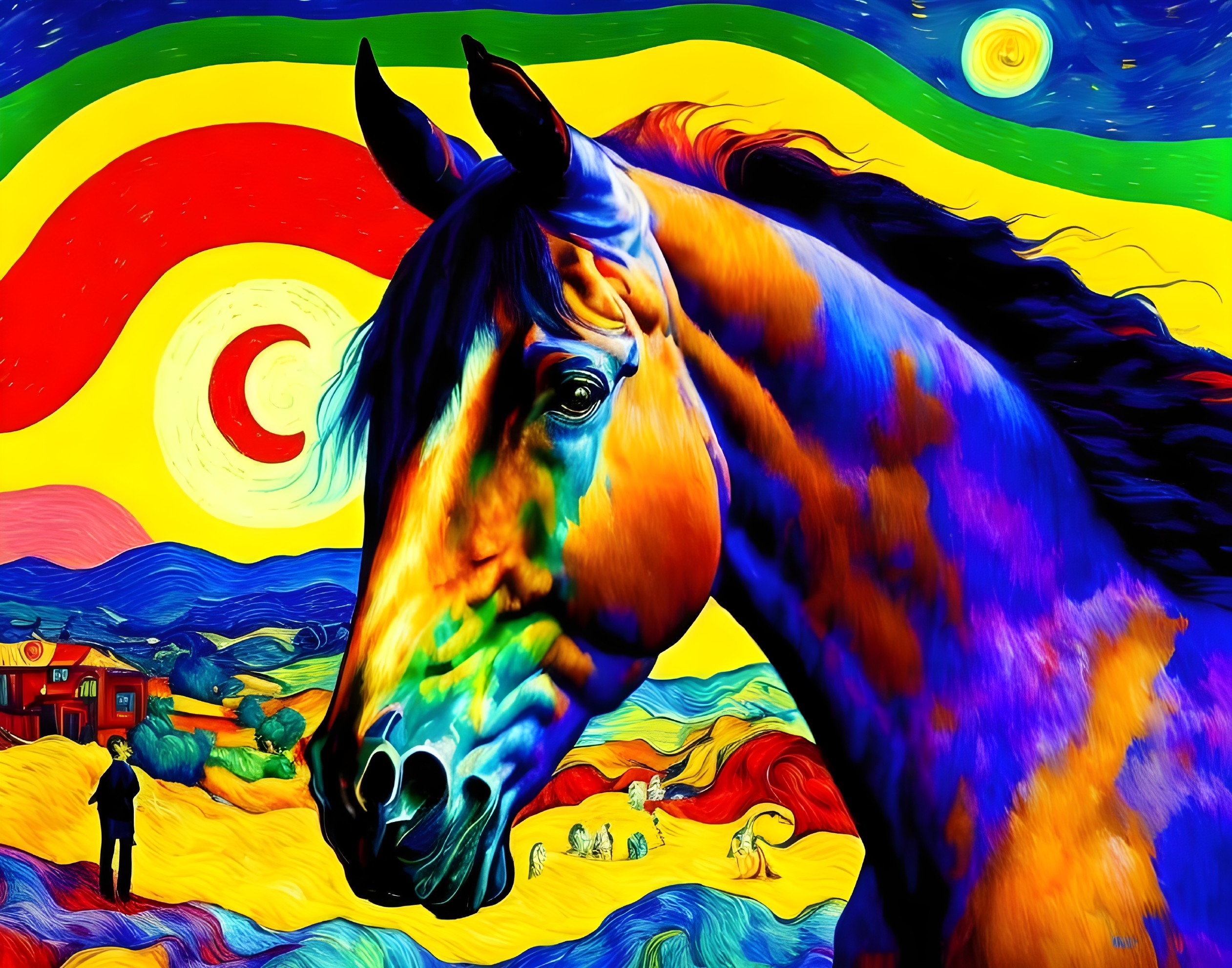 Vivid Horse Head with Abstract Colorful Background