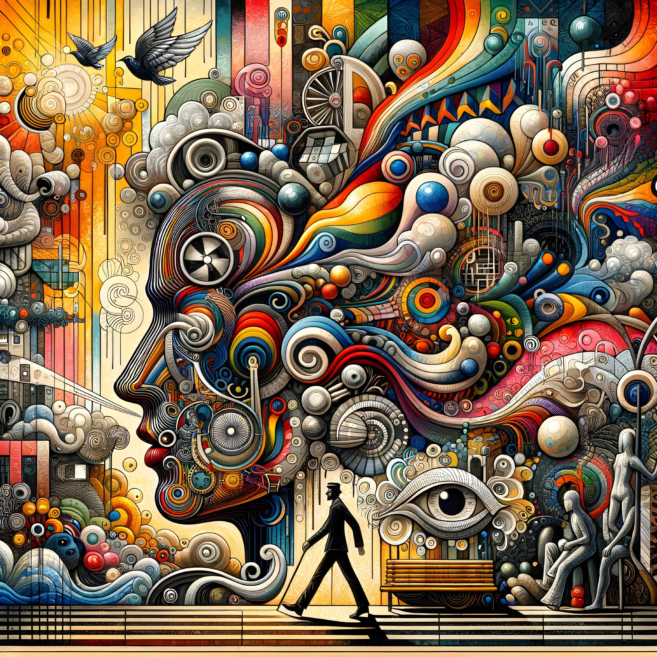 Abstract Composition with Silhouette and Colorful Elements