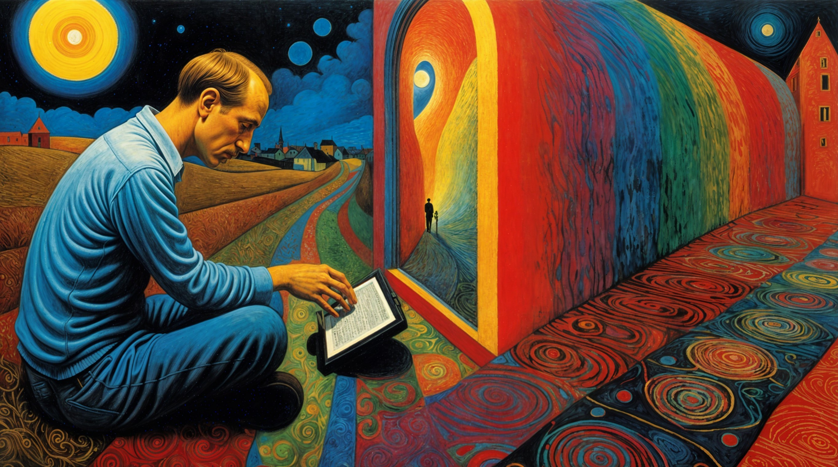 Contemplative Figure on Vibrant Pathway with Archway