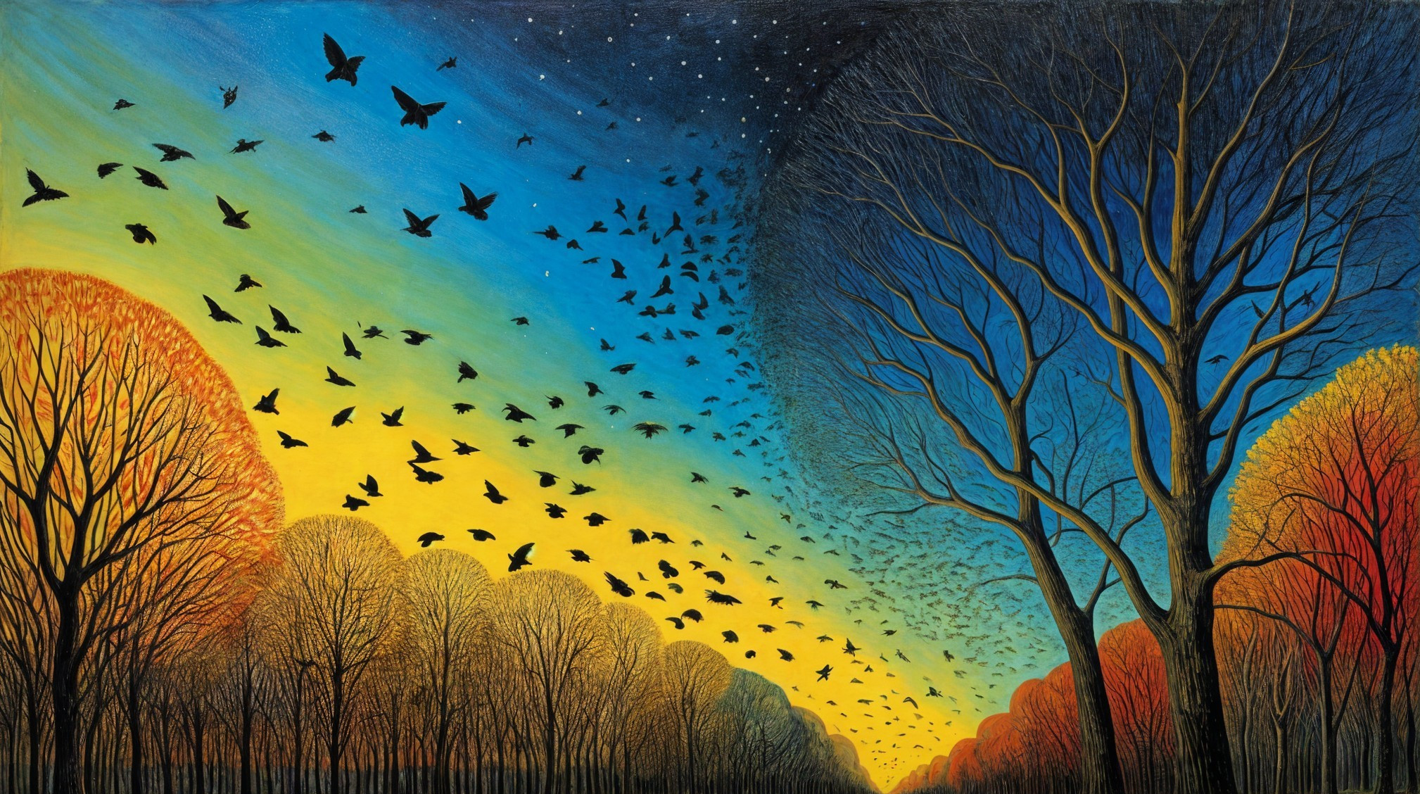 Gradient Sky at Dawn or Dusk with Silhouetted Trees