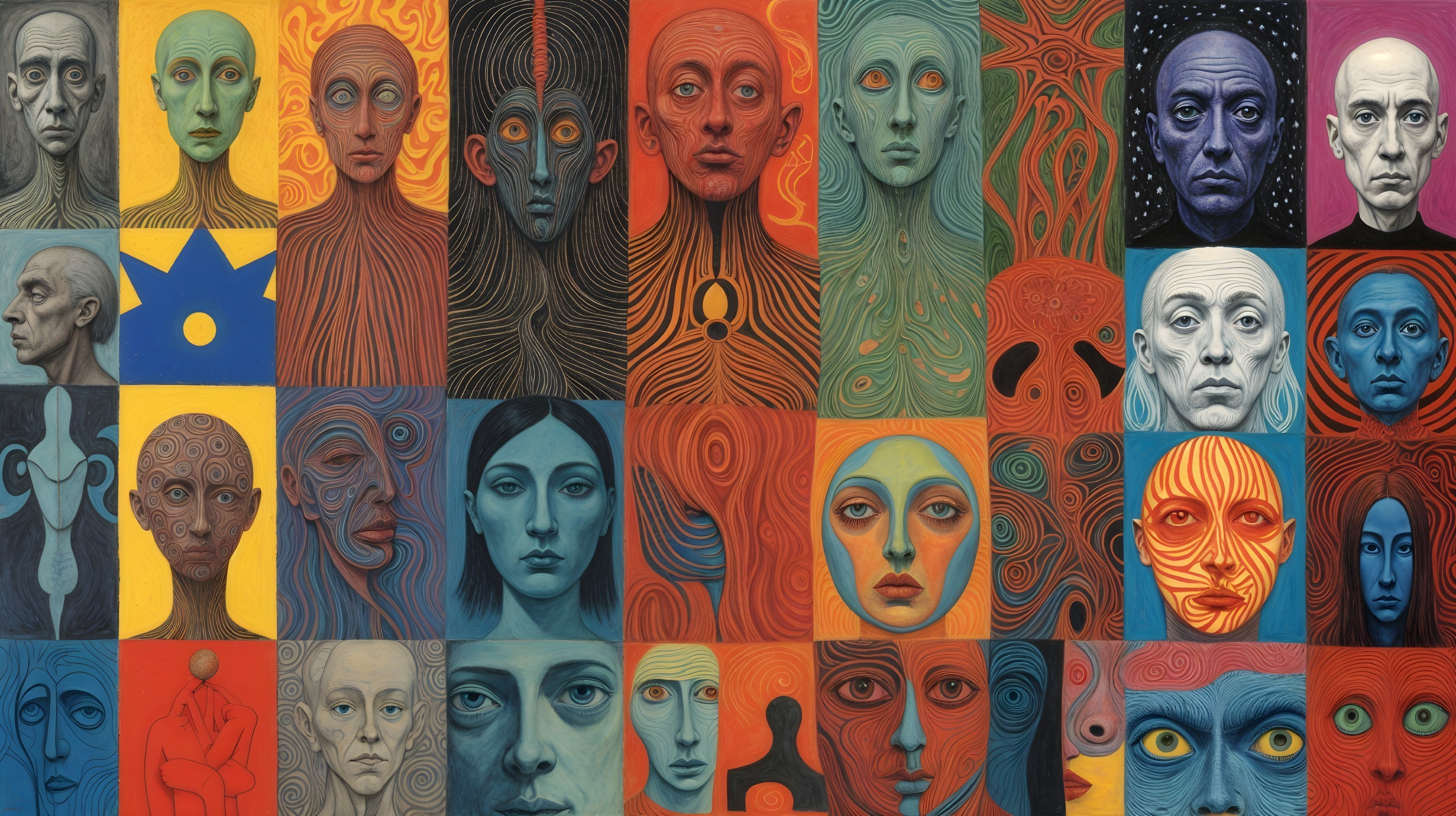 Vibrant Collage of Stylized Human Faces in Colors