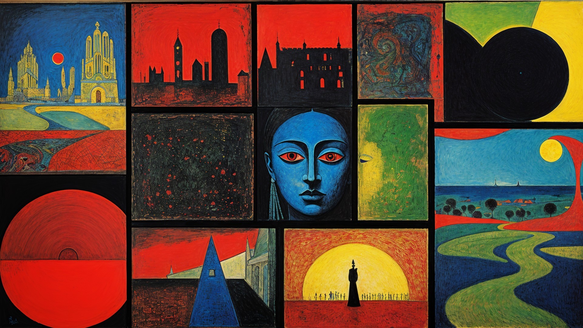 Vibrant Abstract Collage with Bold Colors and Textures