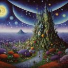 Fantastical Landscape with Castle and Surreal Sky