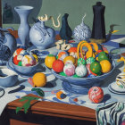 Vibrant Still Life of Colorful Fruits and Pottery