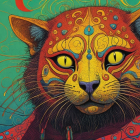 Vibrantly Colored Feline Figure with Abstract Patterns