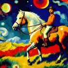 Vibrant Landscape with Man on White Horse and Stars