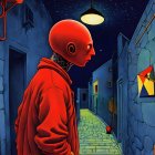 Surreal Alleyway Scene with Colorful Kite and Figure