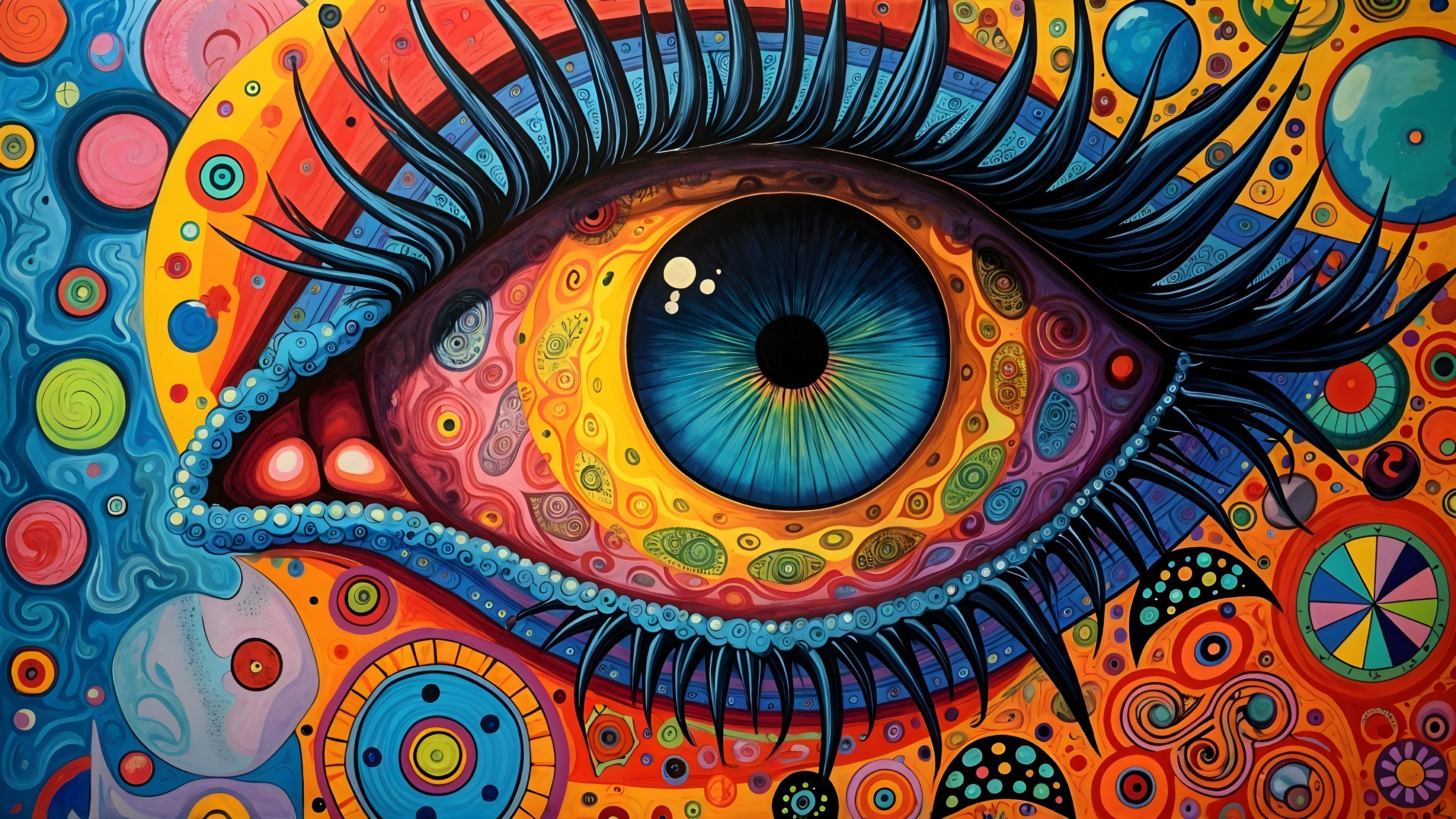 Vibrant Eye Surrounded by Colorful Abstract Patterns