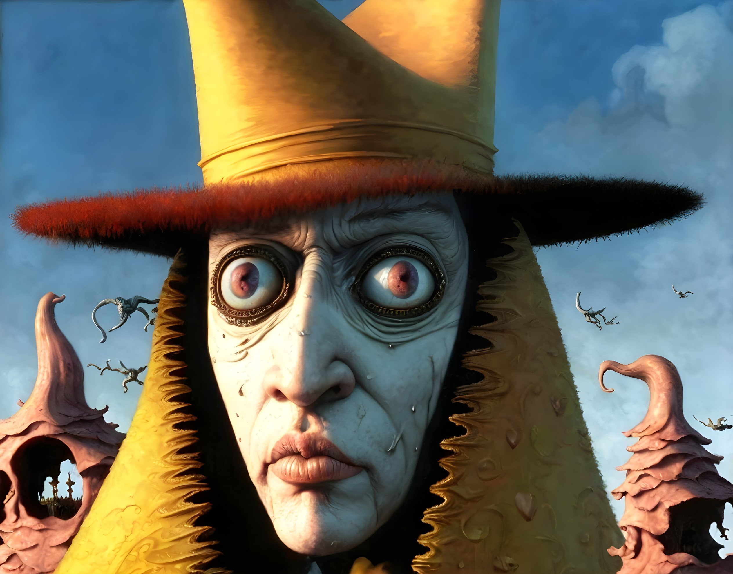 Surreal Character with Exaggerated Features and Hat