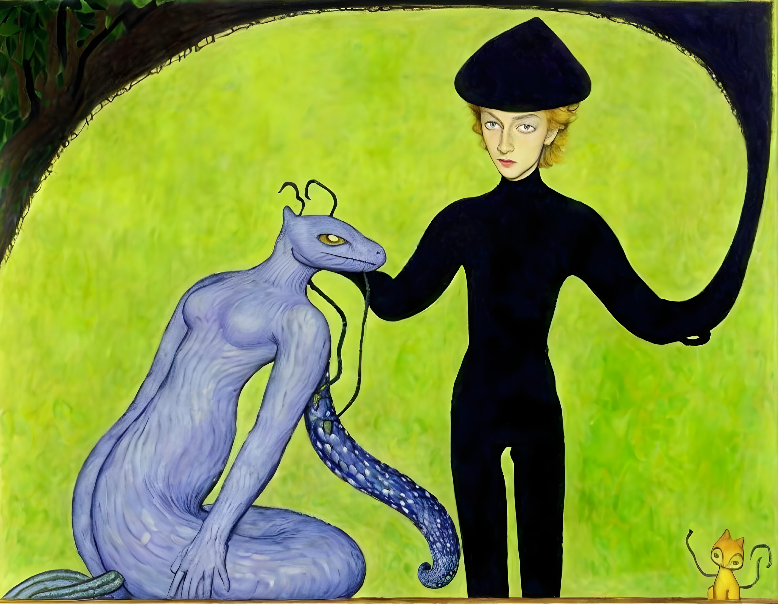 Surreal Landscape with Mystical Creature and Cat