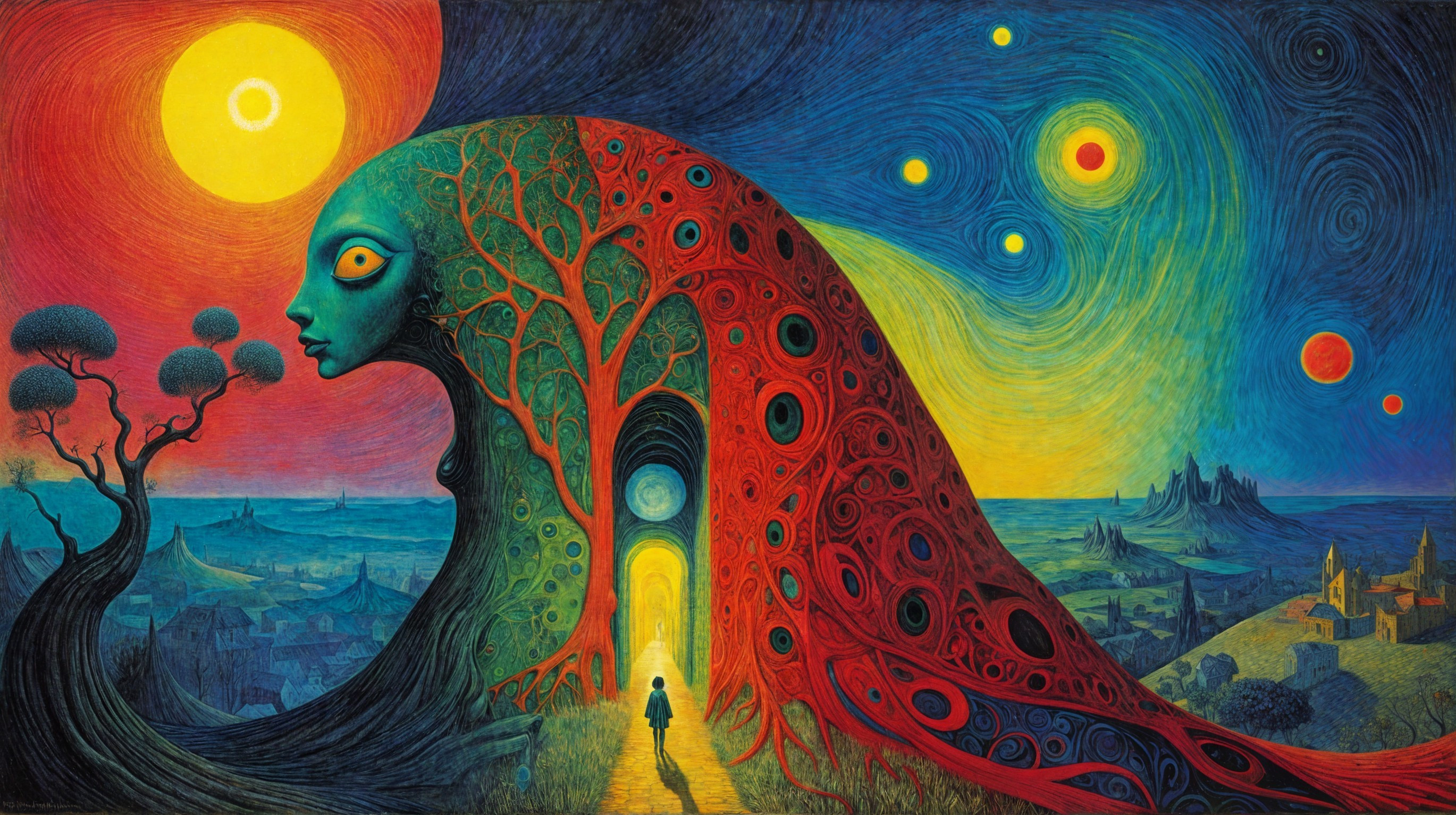 Surreal Landscape with Colossal Vibrant Figure