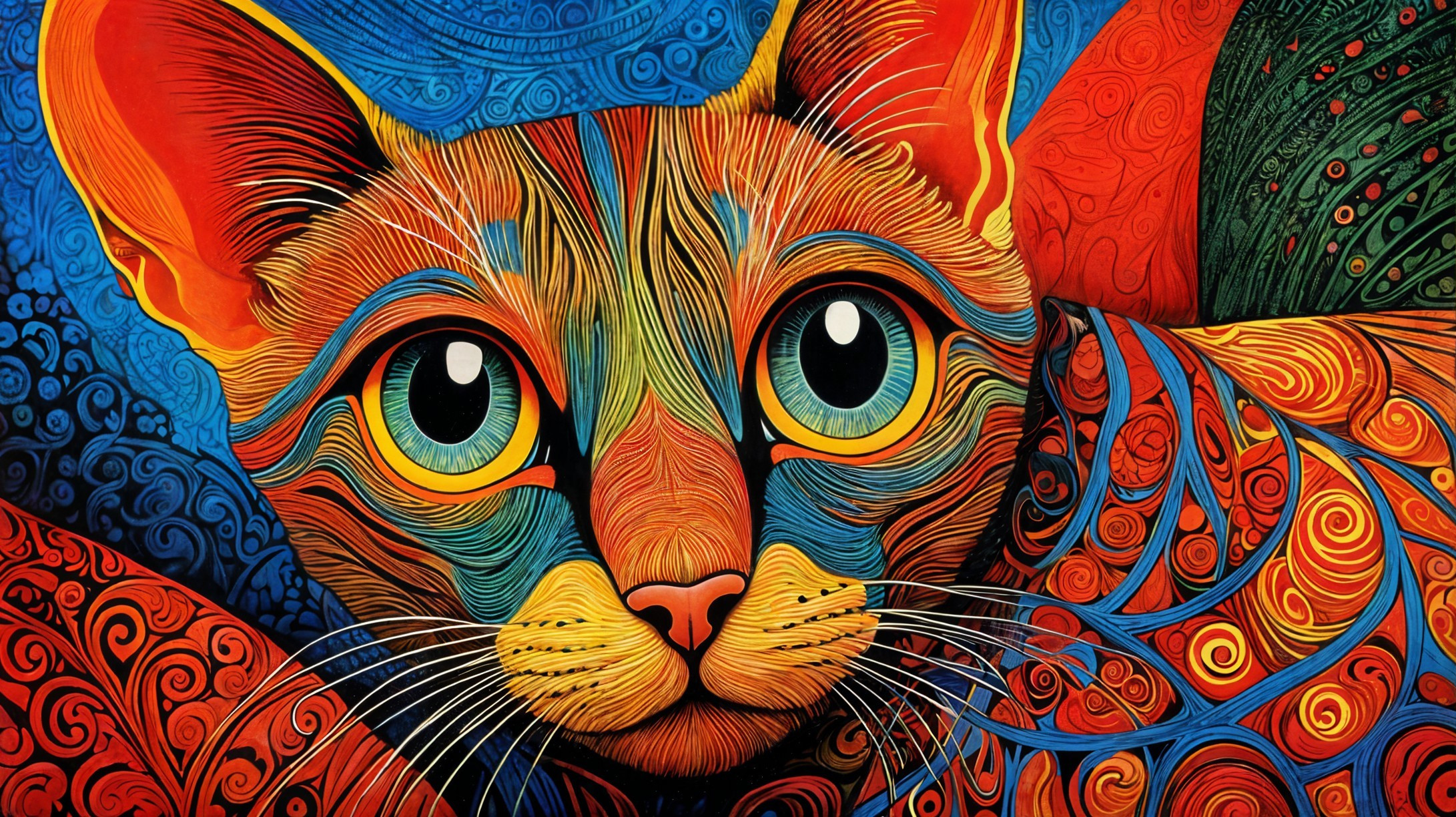 Vividly Colored Cat with Intricate Fur Patterns
