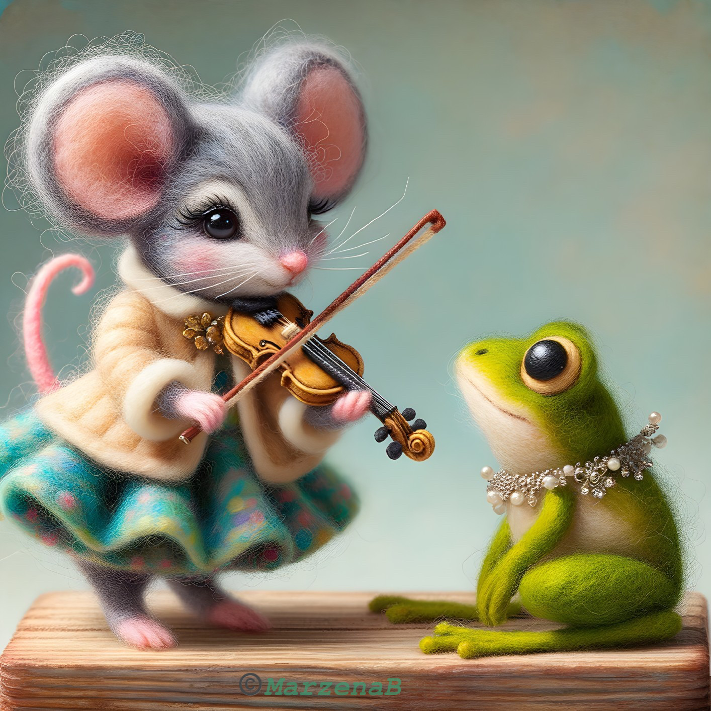 Whimsical Mouse and Frog in Enchanting Musical Scene
