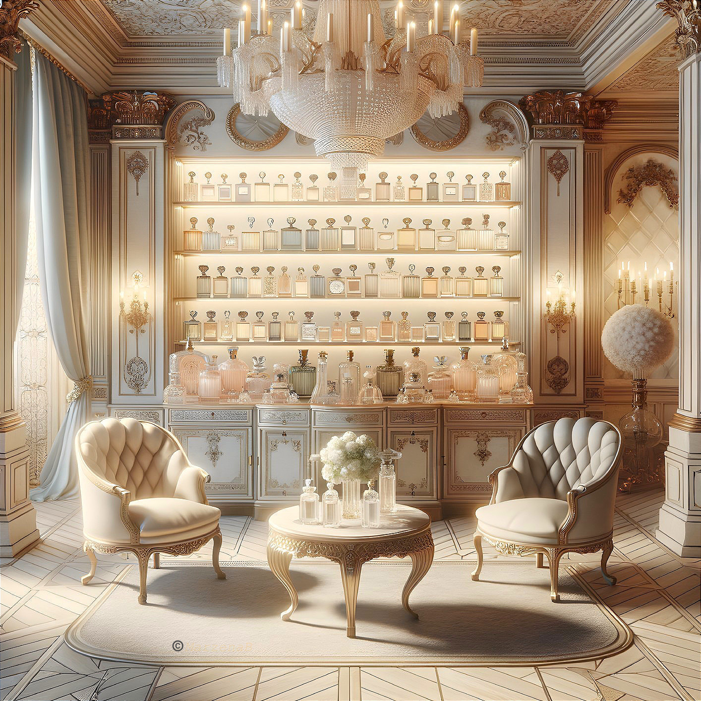 Opulent Room with Chandelier and Elegant Decor