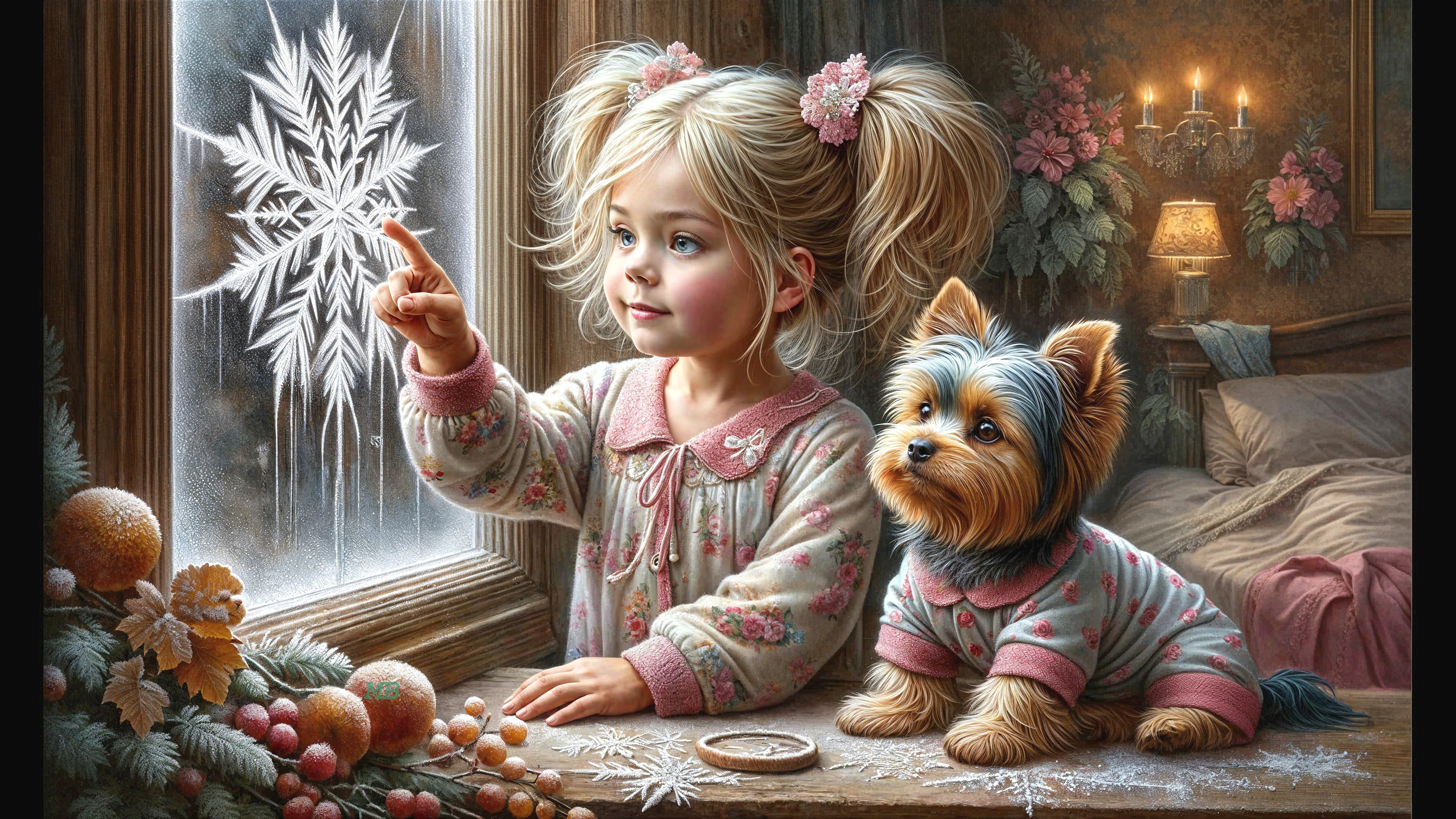 Young Girl and Yorkie in Cozy Winter Setting